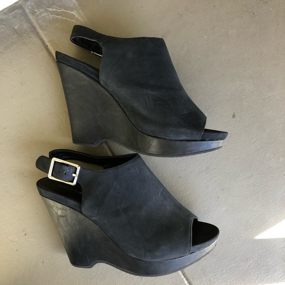 Calvin Klein black suede wedges